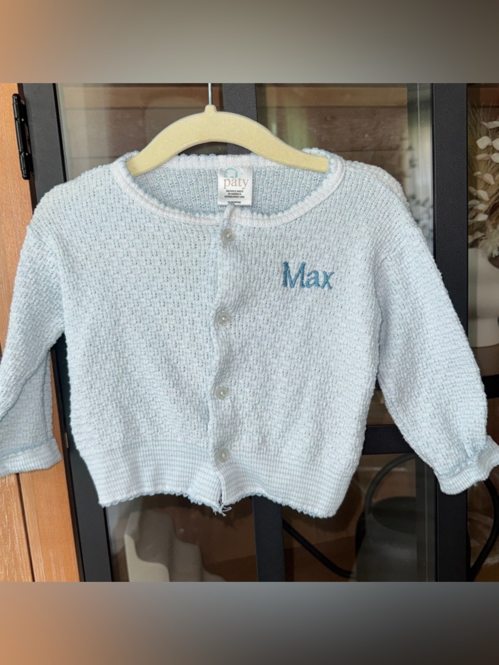 Paty Inc Max Cardigan sweater knit embroidered personalized monogrammed buttons